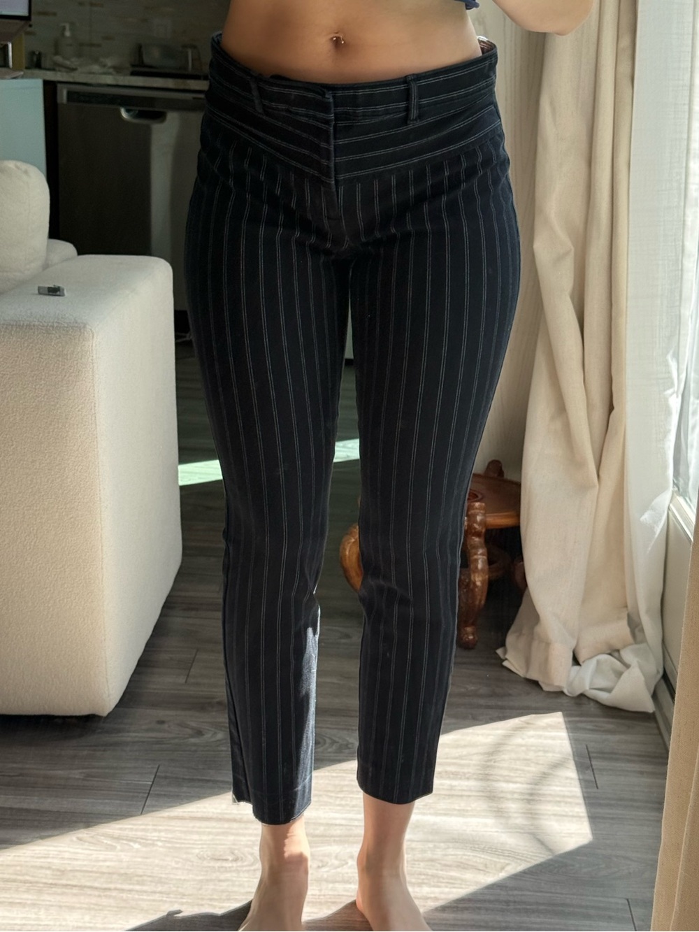 Gap Low Rise Cropped Skinny Pinstripe Pants Black Office Career Trousers Size 8